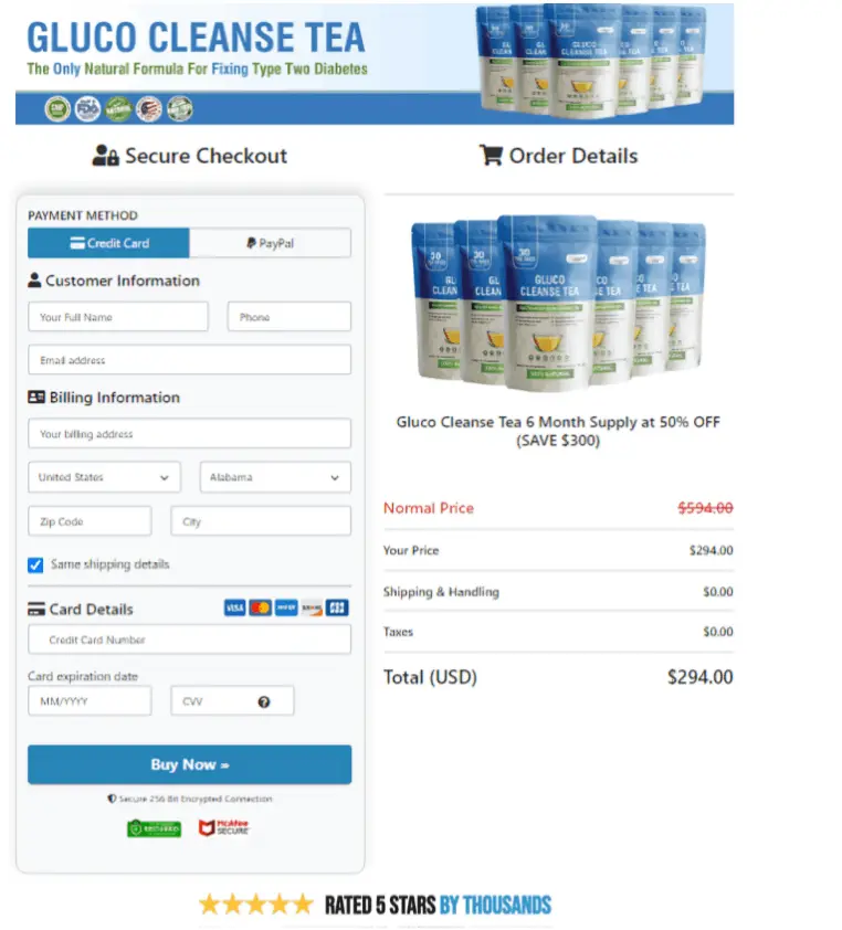 Gluco Cleanse Tea Order Page